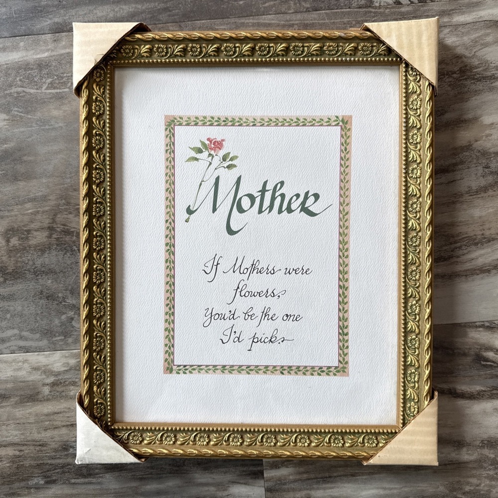 Vintage NOS Ornate Gold Frame Print If Mothers Were Flowers Floral 11.25X9.25 In